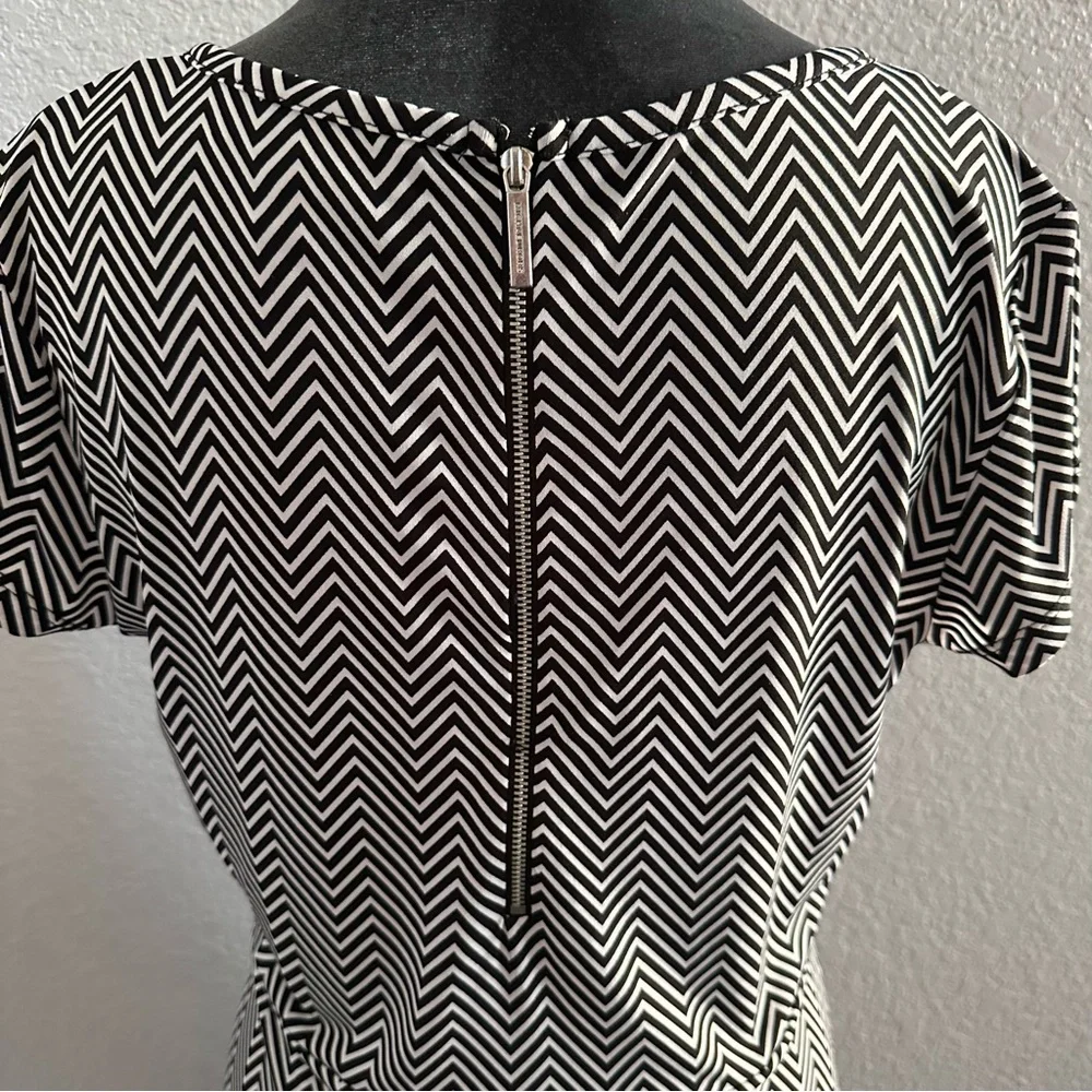 Michael Michael Kors Black White Chevron Fit Flare Midi Dress Womens Medium
